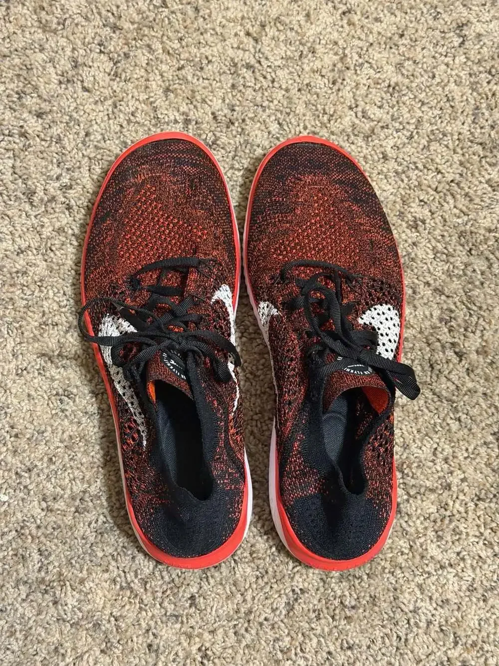 Nike Free RN Flyknit Running Shoes Black Bright Mango Red White